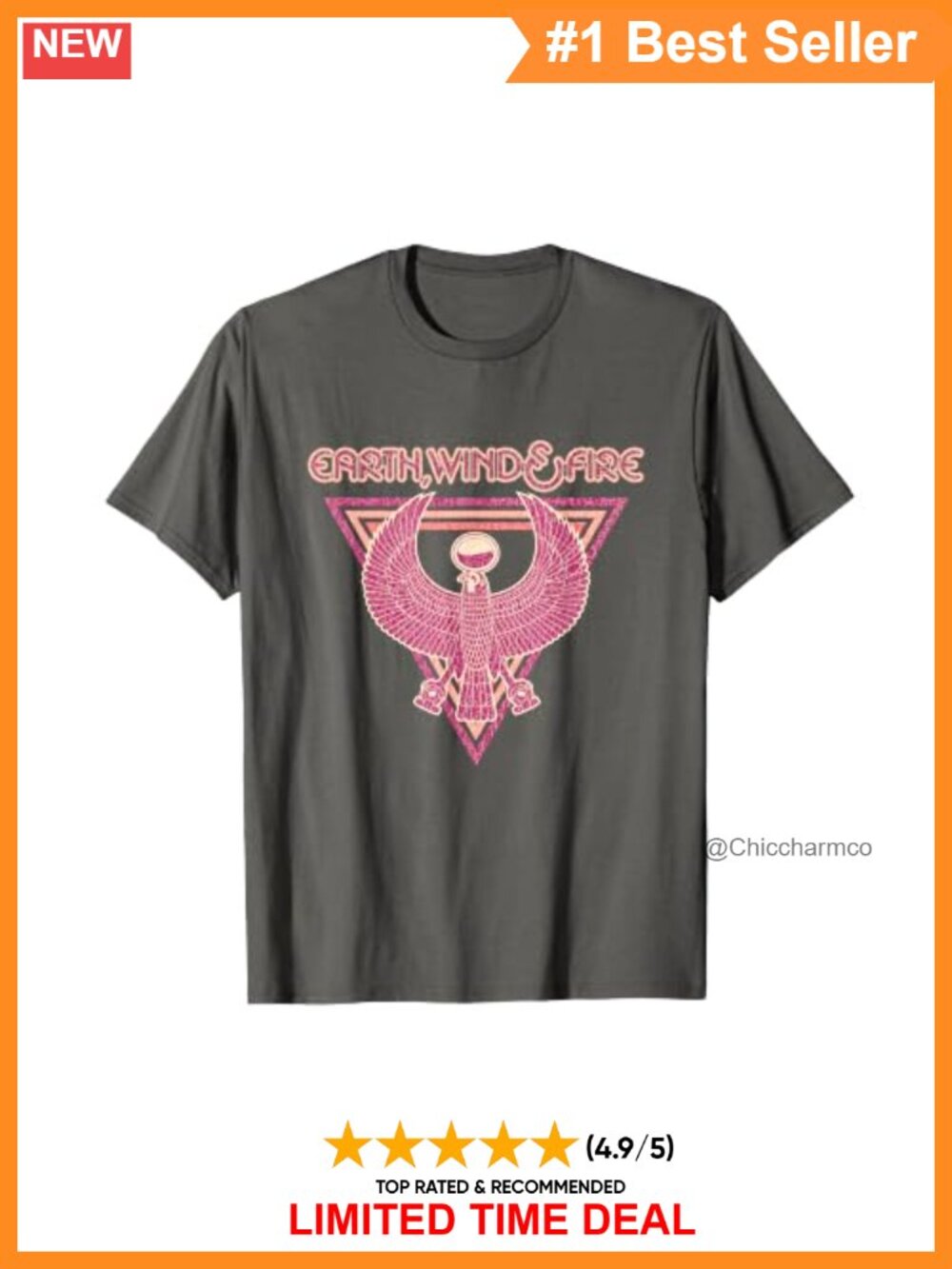 Official Earth Wind & Fire Graphic Print T-Shirt Lightweight Classic Fit Short